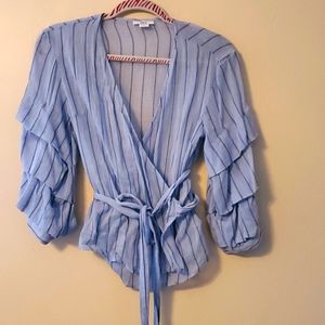 Nwot ruffle sleeve tie front wrap top